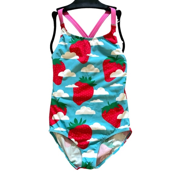NWT! BODEN Sold Out Girls Swim Suit in Strawberries and Clouds - Size 8/9 yo - Picture 1 of 7